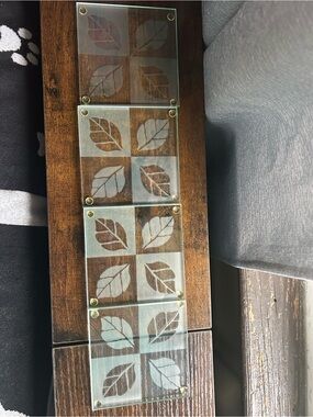 Kate Aspen Tempered Frosted Glass Etched Leaves Coasters (4-Pack)